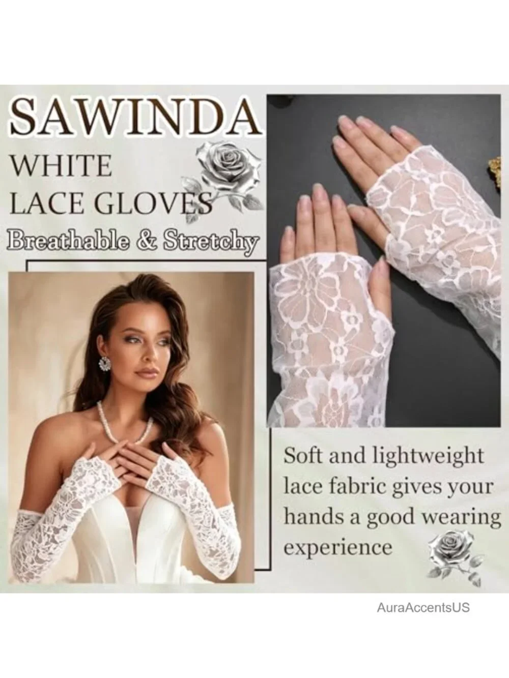 Fingerless Lace Gloves Elbow Length Floral Bridal Arm Sleeves Stretchy